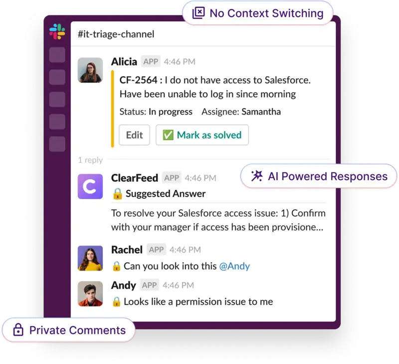 ClearFeed - The Next-Gen Helpdesk in Slack Powered by AI Agents