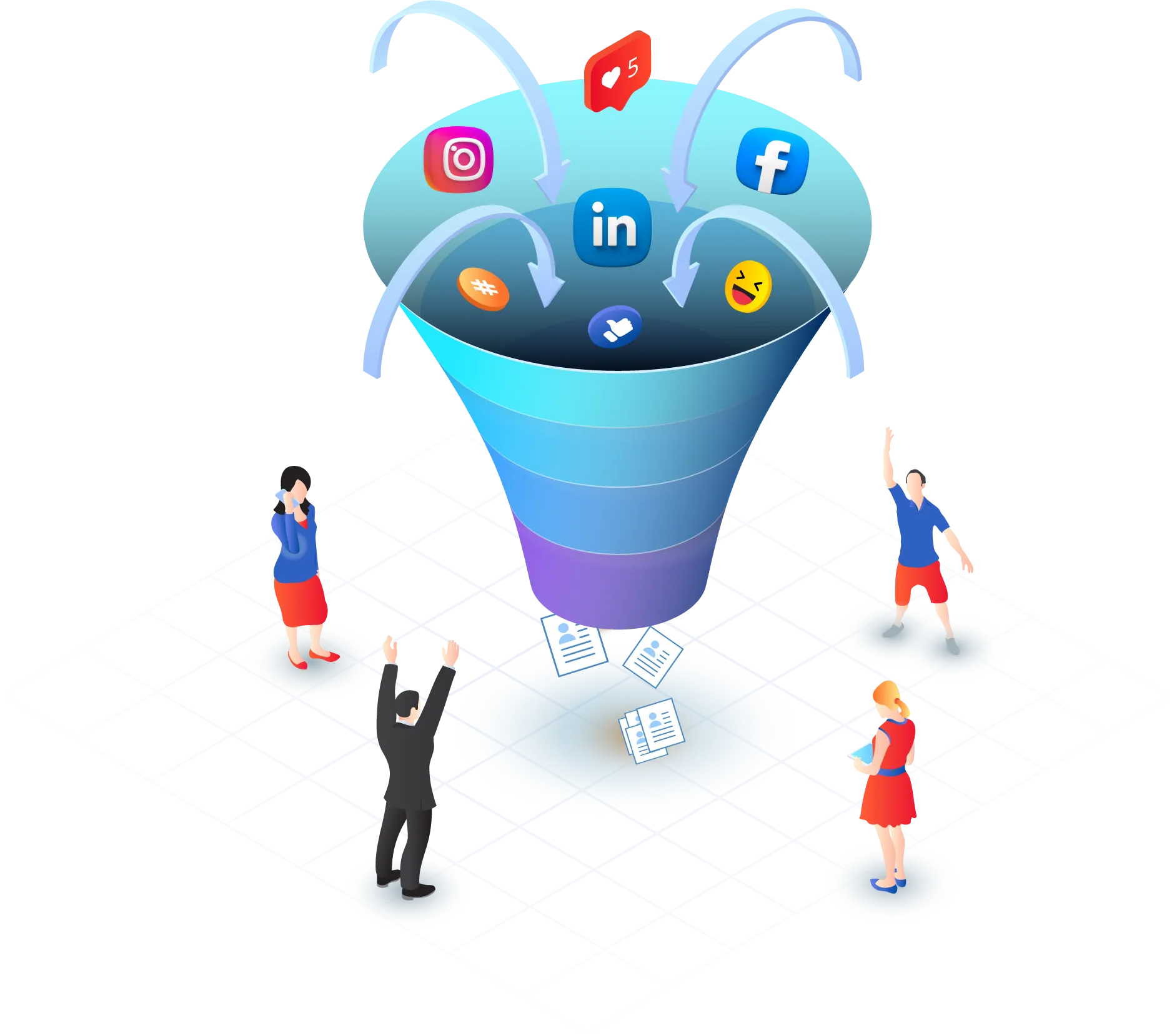 Trakt der bliver fyldt fra sociale medier, der ender med at give ansøgninger.