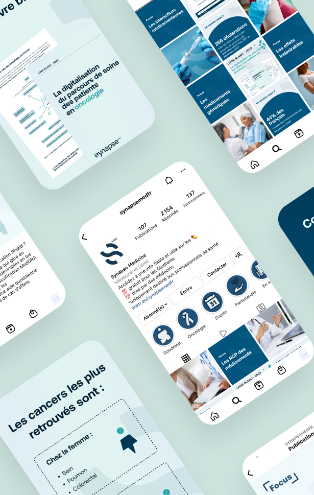 Illustration de posts de réseaux sociaux pour Synapse Medicine