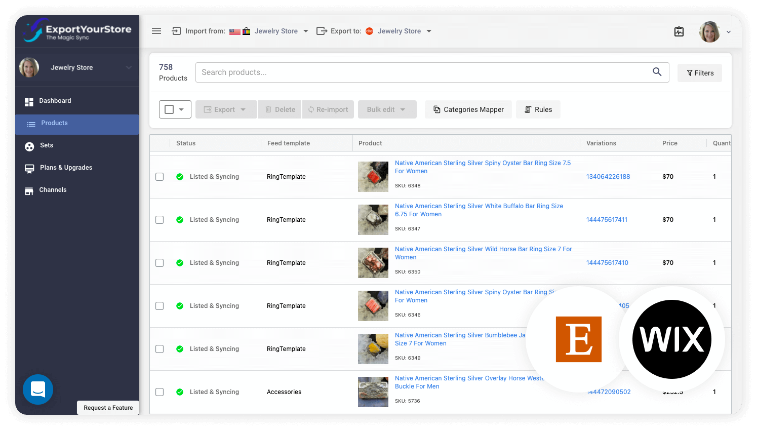 sell Etsy products on Wix