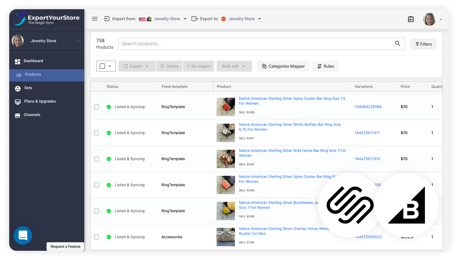 sell Squarespace products on BigCommerce