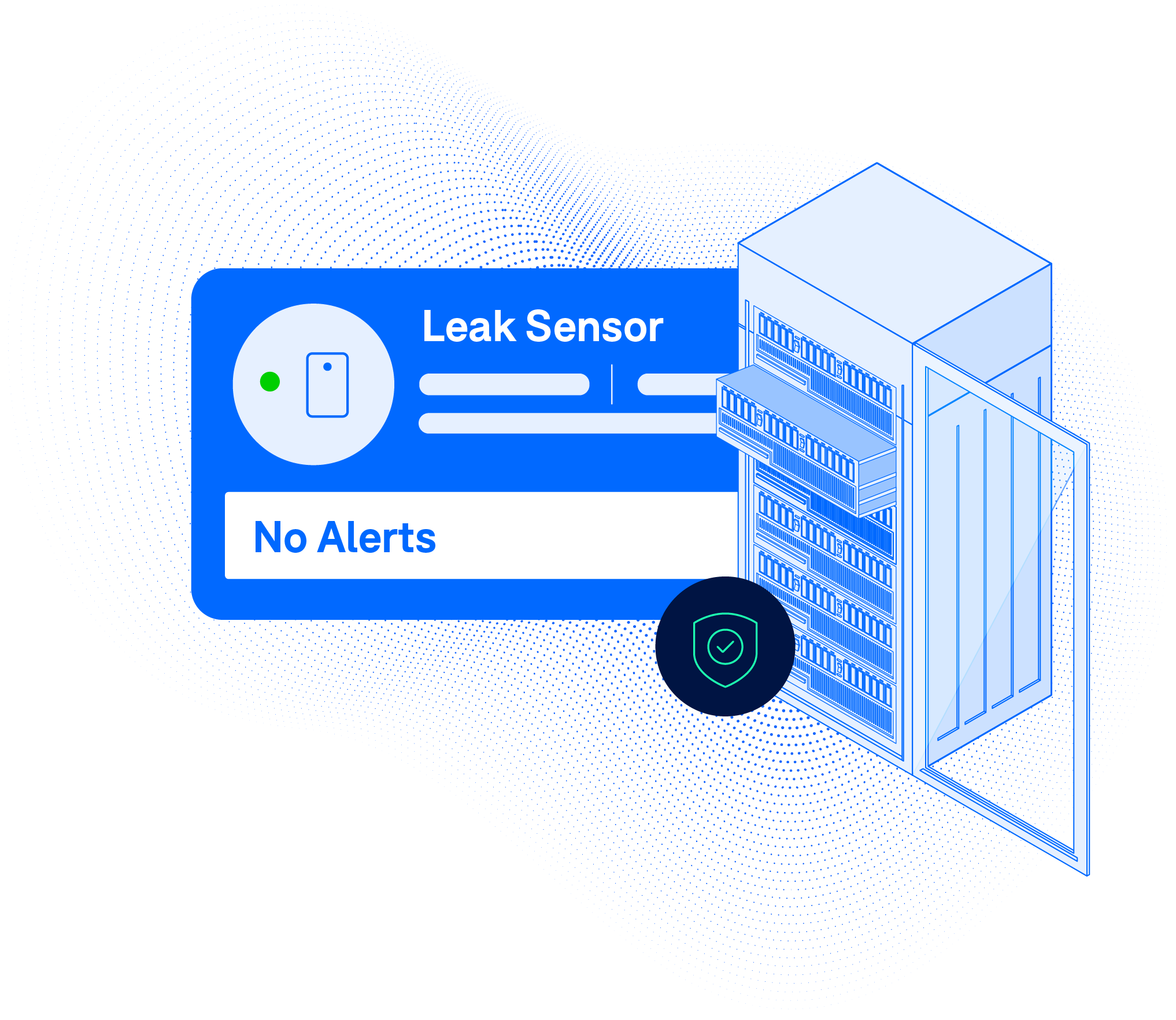 An asset with a leak sensor showing now alerts. 