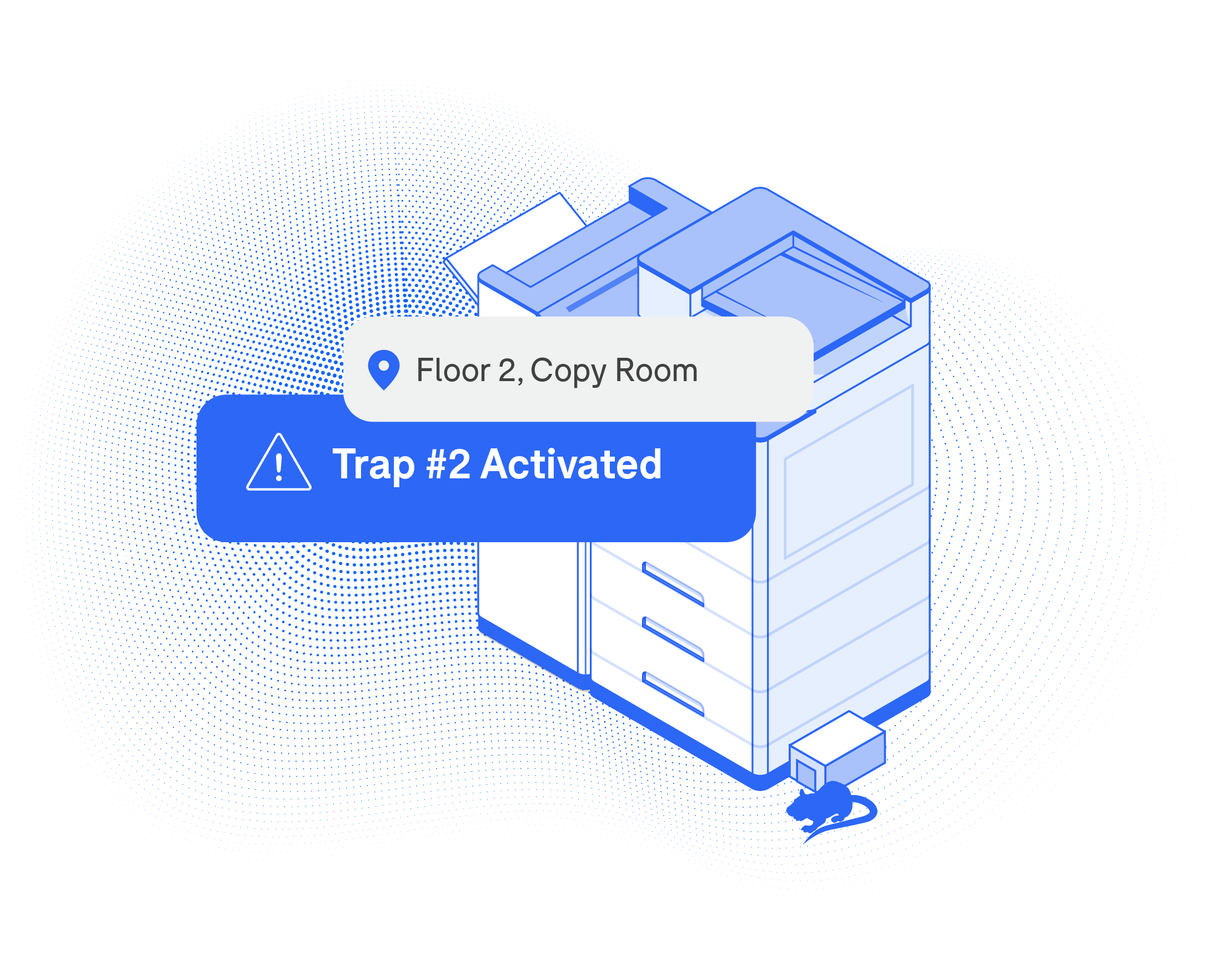 Copy machine with a pest trap activating an alert. 