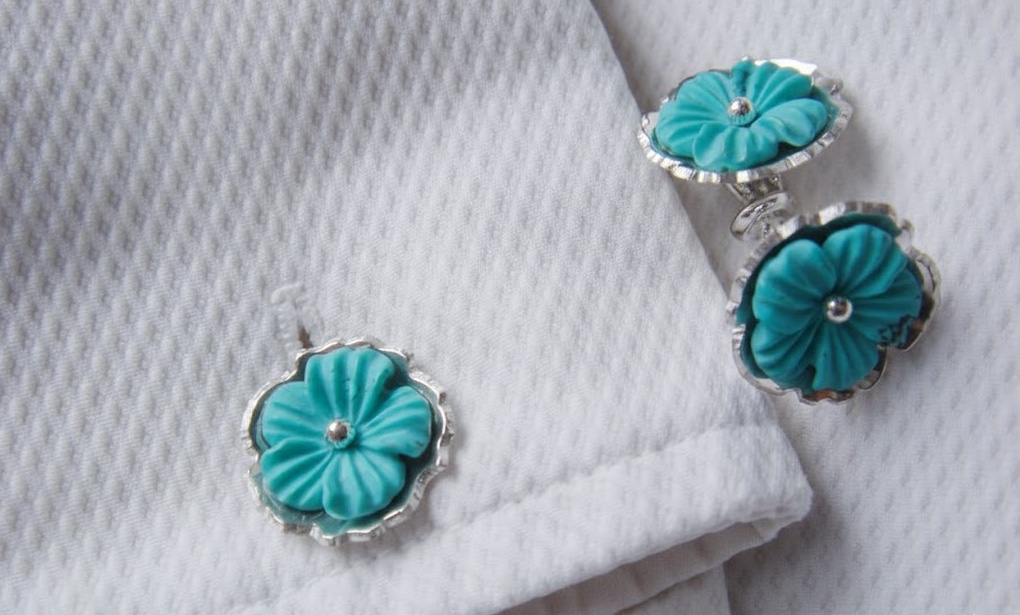 Manschettenknöpfe  Türkis Blüte 