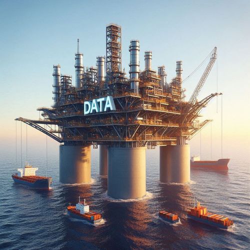 Veri merkezi temalı petrol platformu – verinin yeni petrol olarak görülmesini anlatan blog yazısı görseli.