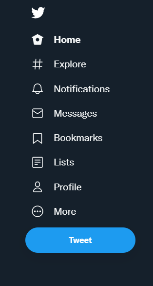 Screenshot of Twitter desktop side menu.