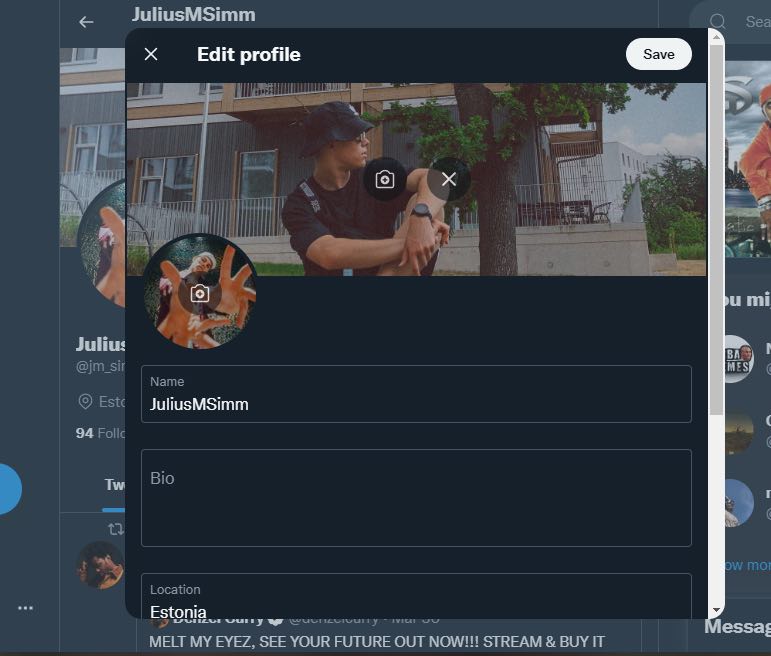 Editing Twitter profile on desktop