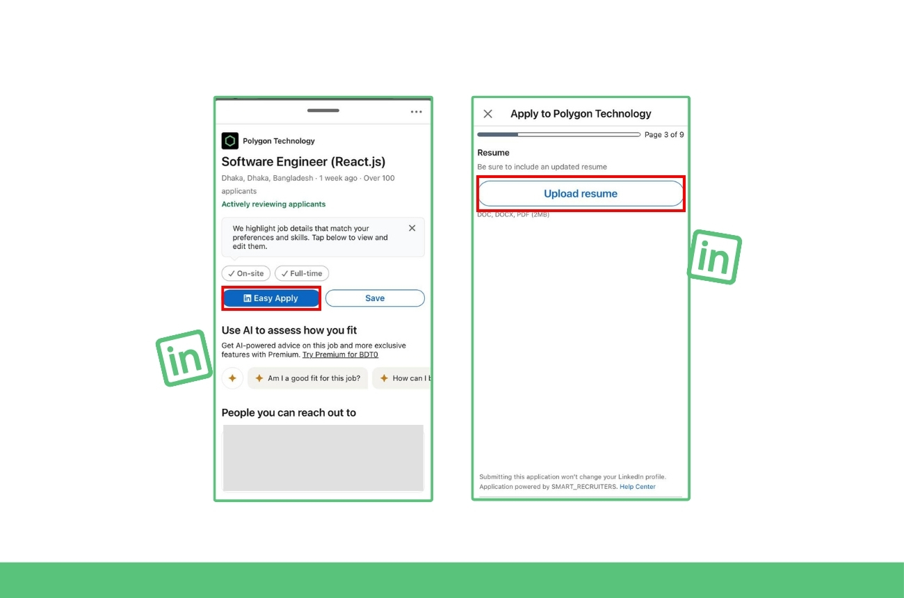 So laden Sie einen Lebenslauf hoch, wenn Sie sich auf LinkedIn für eine Stelle bewerben