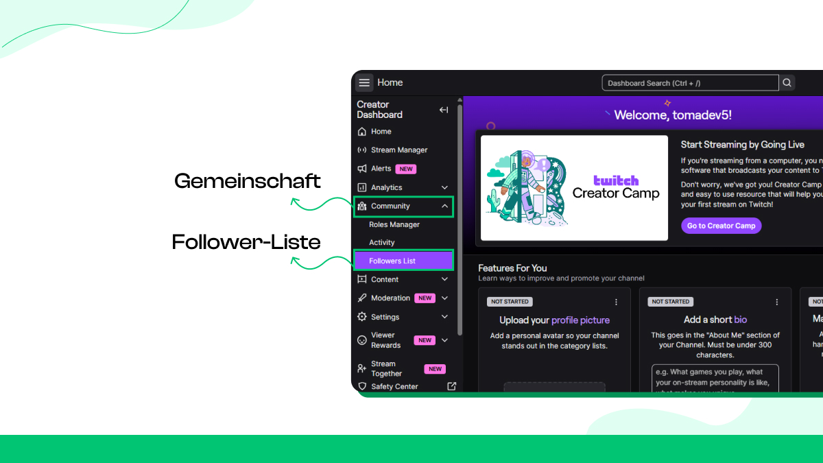  In der linken Seitenleiste des Dashboards