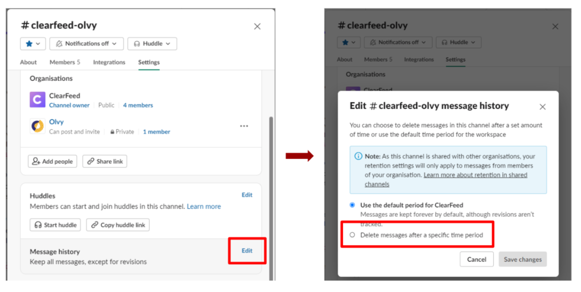 Setting retention period for messages for a single channel in Slack