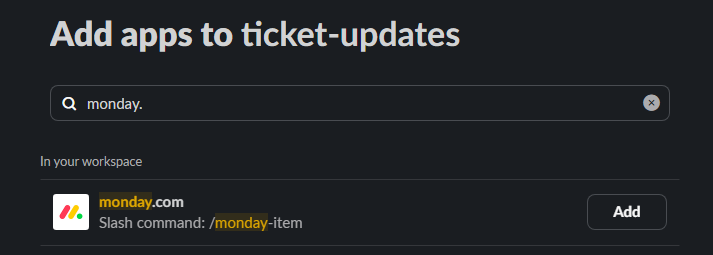 Search for “monday.com” in the search bar to find the app.