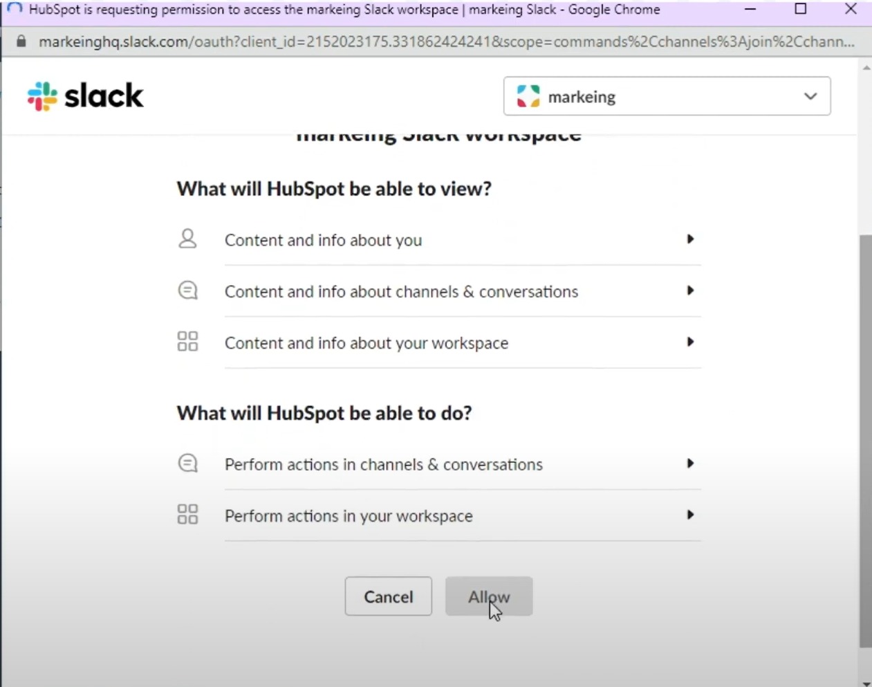 Review the requested permissions and click Allow.