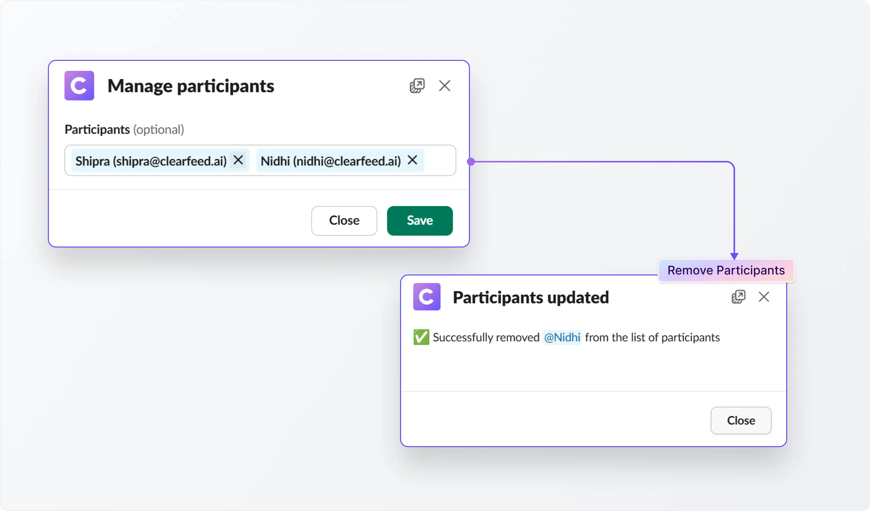 Participants can be removed by agents