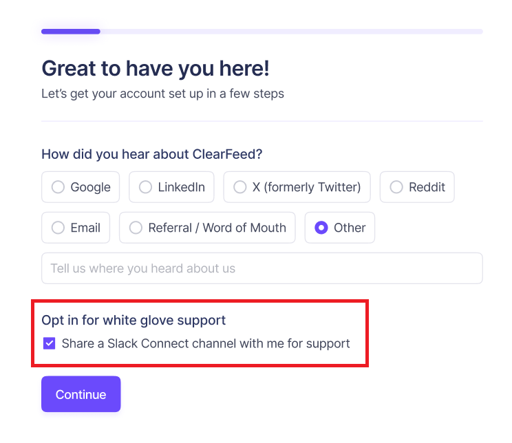 signup screen showing slack connect consent option