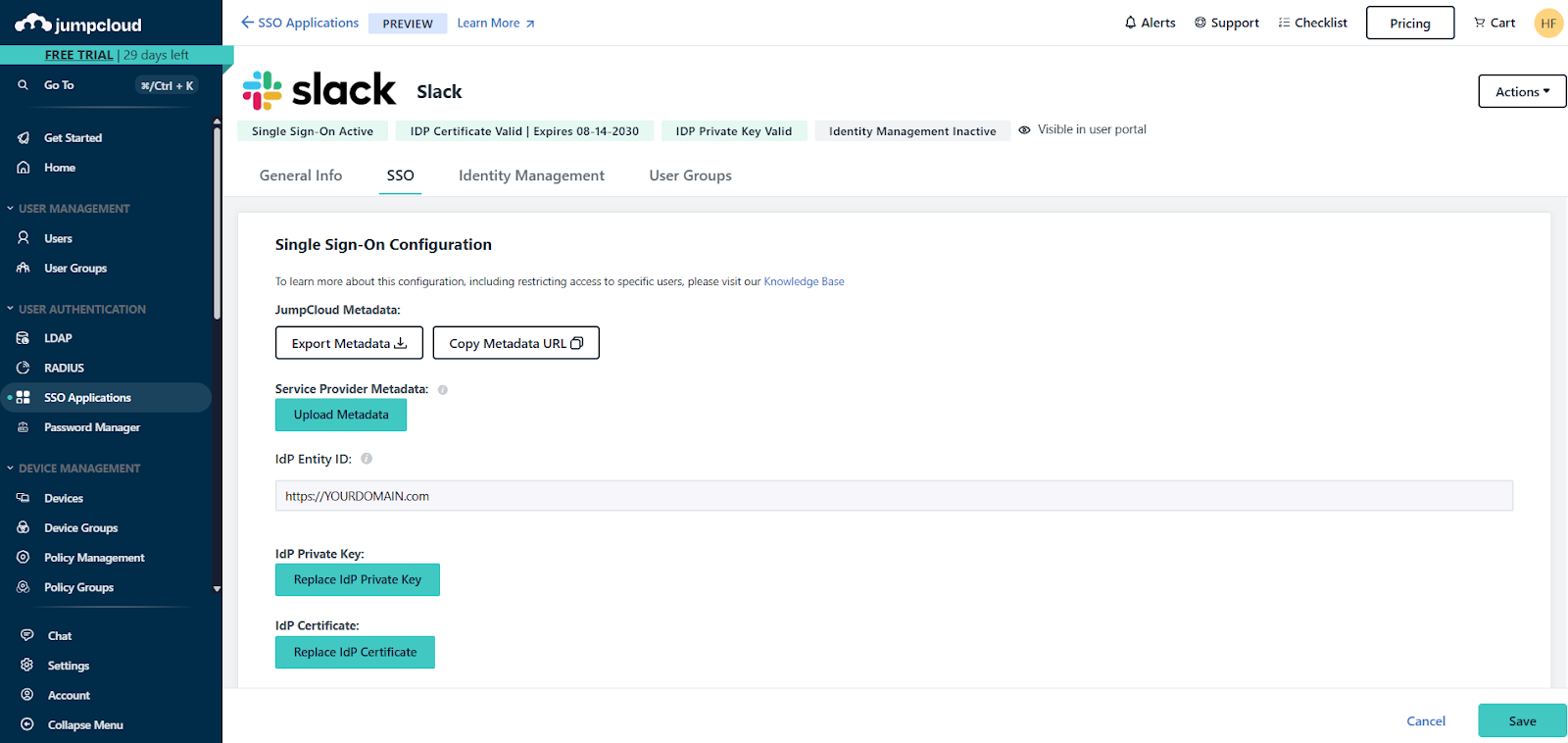 Step 1: Add Slack as an SSO App in JumpCloud