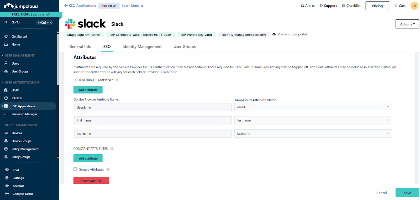 Step 1: Add Slack as an SSO App in JumpCloud