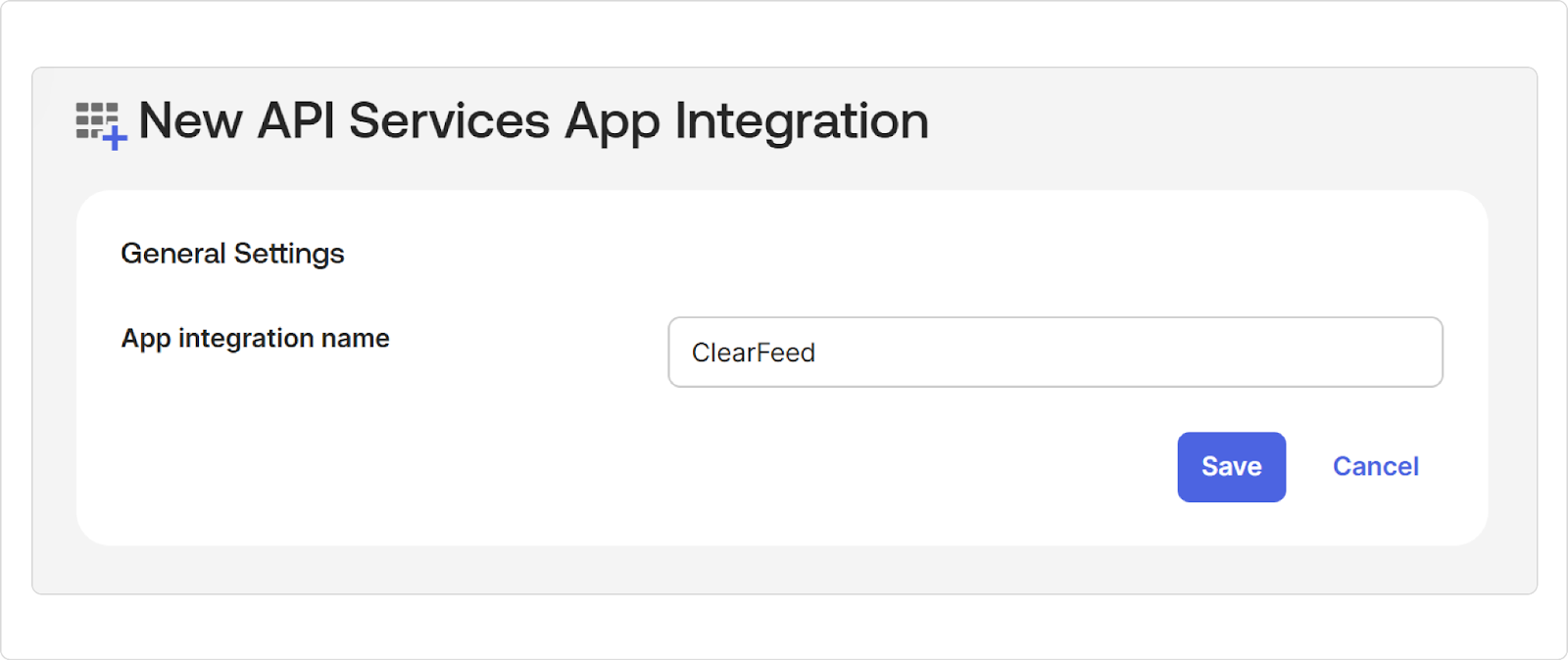 Give the app integration a name, such as “ClearFeed,” and complete the setup.