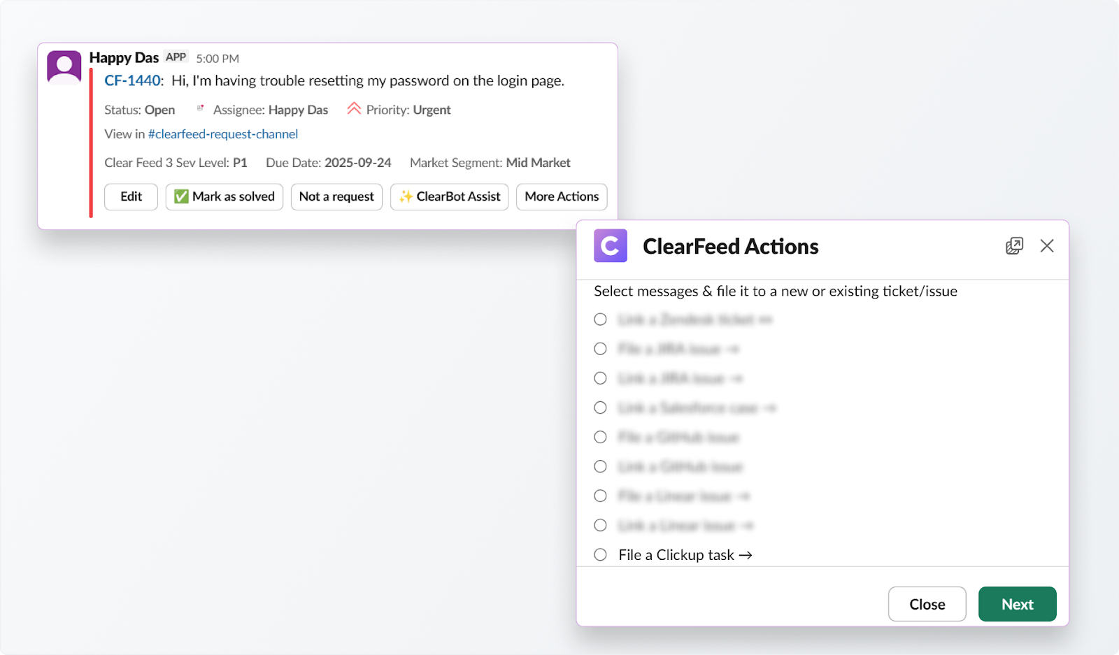 Click on More Actions → File a Clickup task.