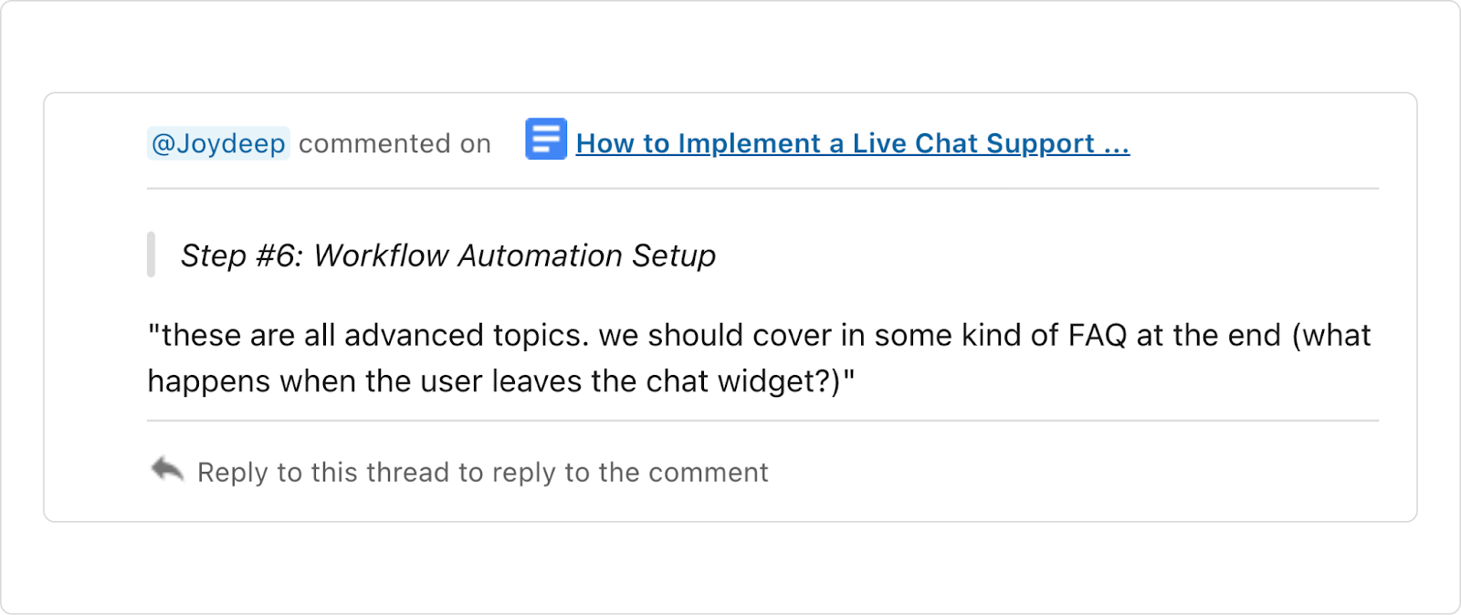 Reply to the thread to respond to a comment in a Google Drive file from Slack.
