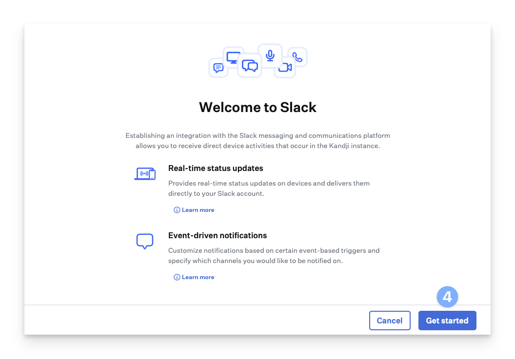 On the Slack tile, click Add and configure → Get started.