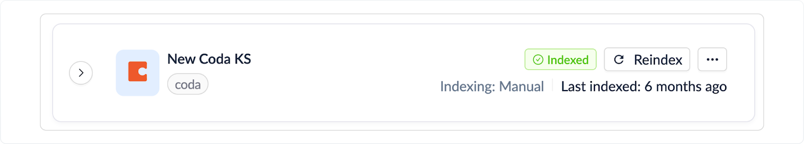 Instruction banner with a “Reindex” button to start a fresh crawl of the source.