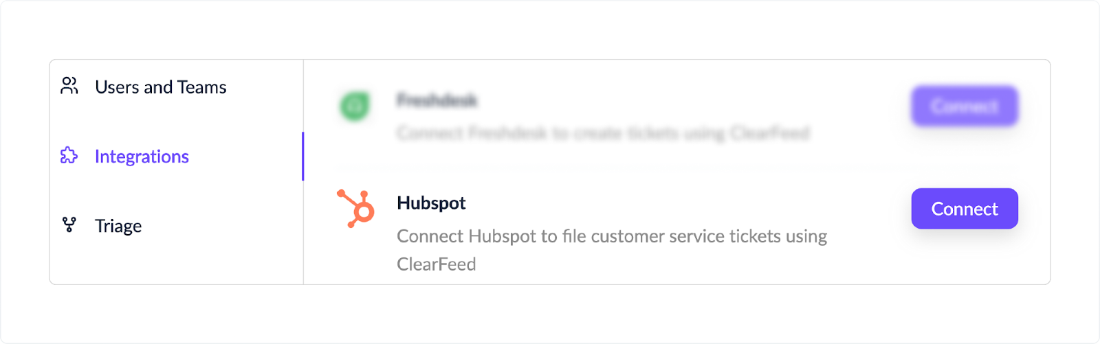 Settings page highlighting Integrations with HubSpot selected.