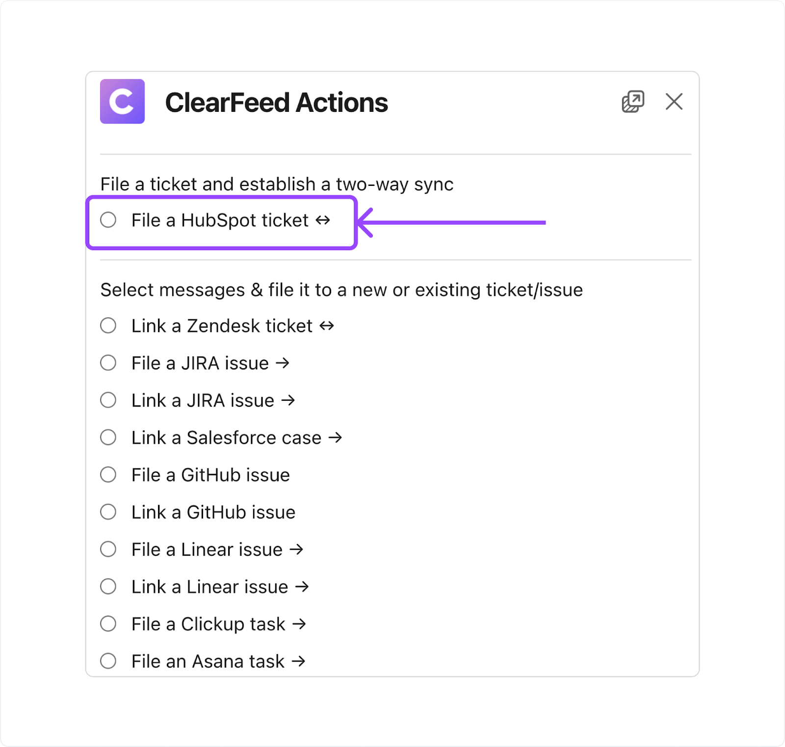 Pop-up showing option to file a HubSpot ticket and continue to the ticket details form.