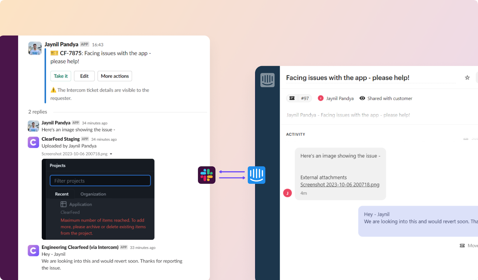 ClearFeed's Slack-Intercom Integration
