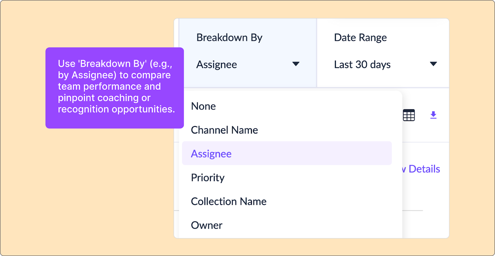 ClearFeed Insights - Breakdown by - Assignee