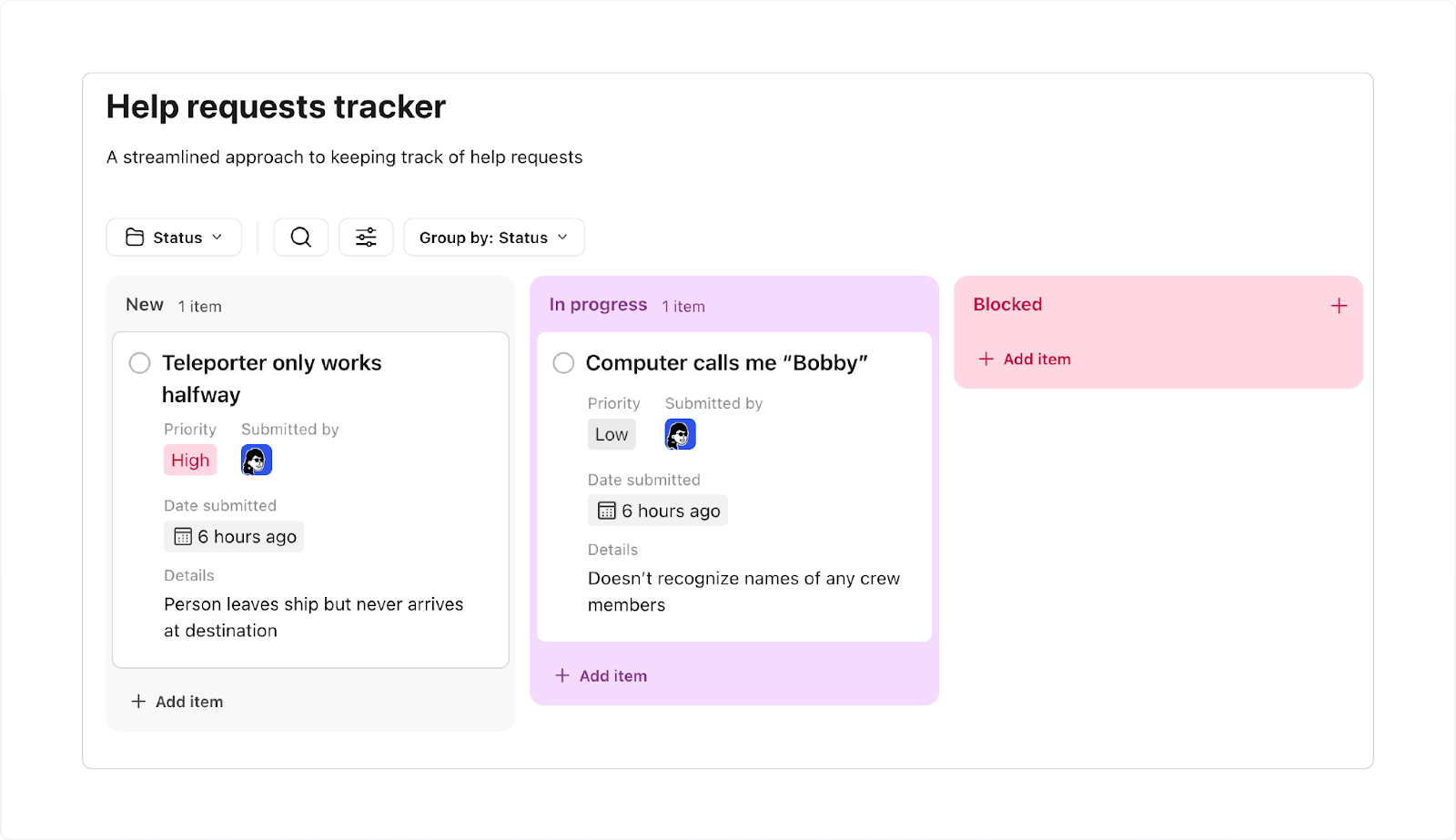 Example of a Kanban board layout inside Slack showing tasks in columns.