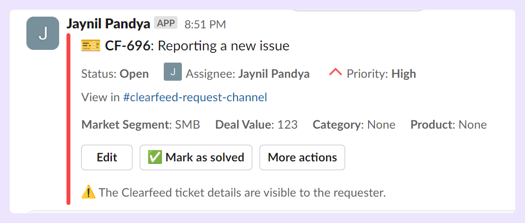 Create tickets from slack using ClearFeed