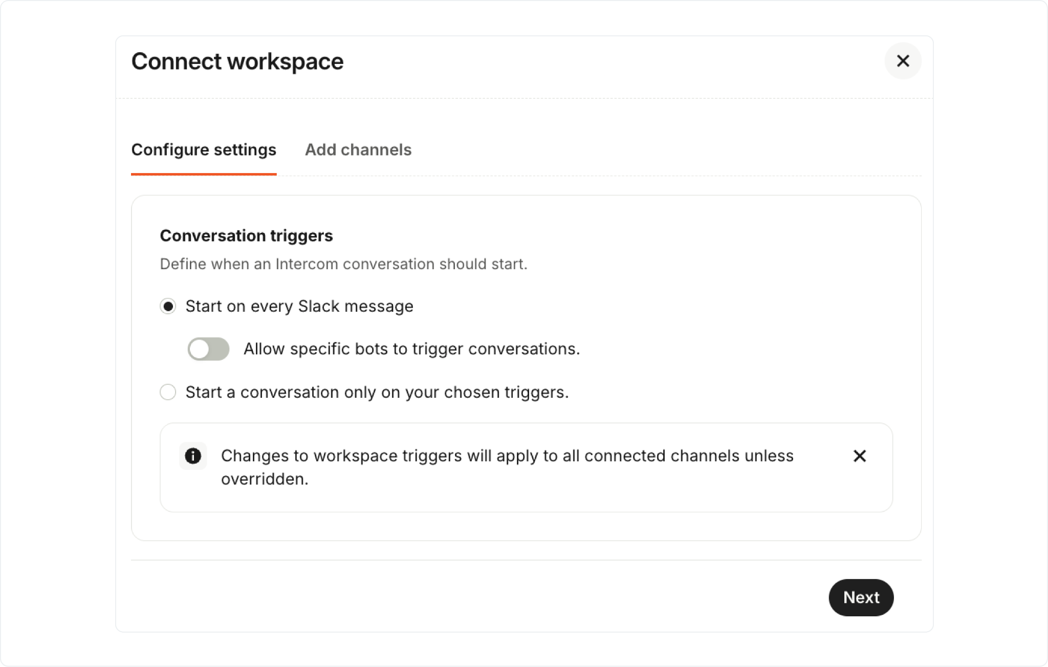create slack triggers for intercom