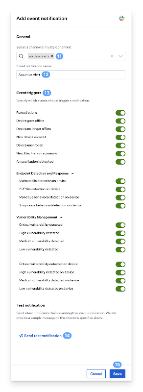 Test event notification