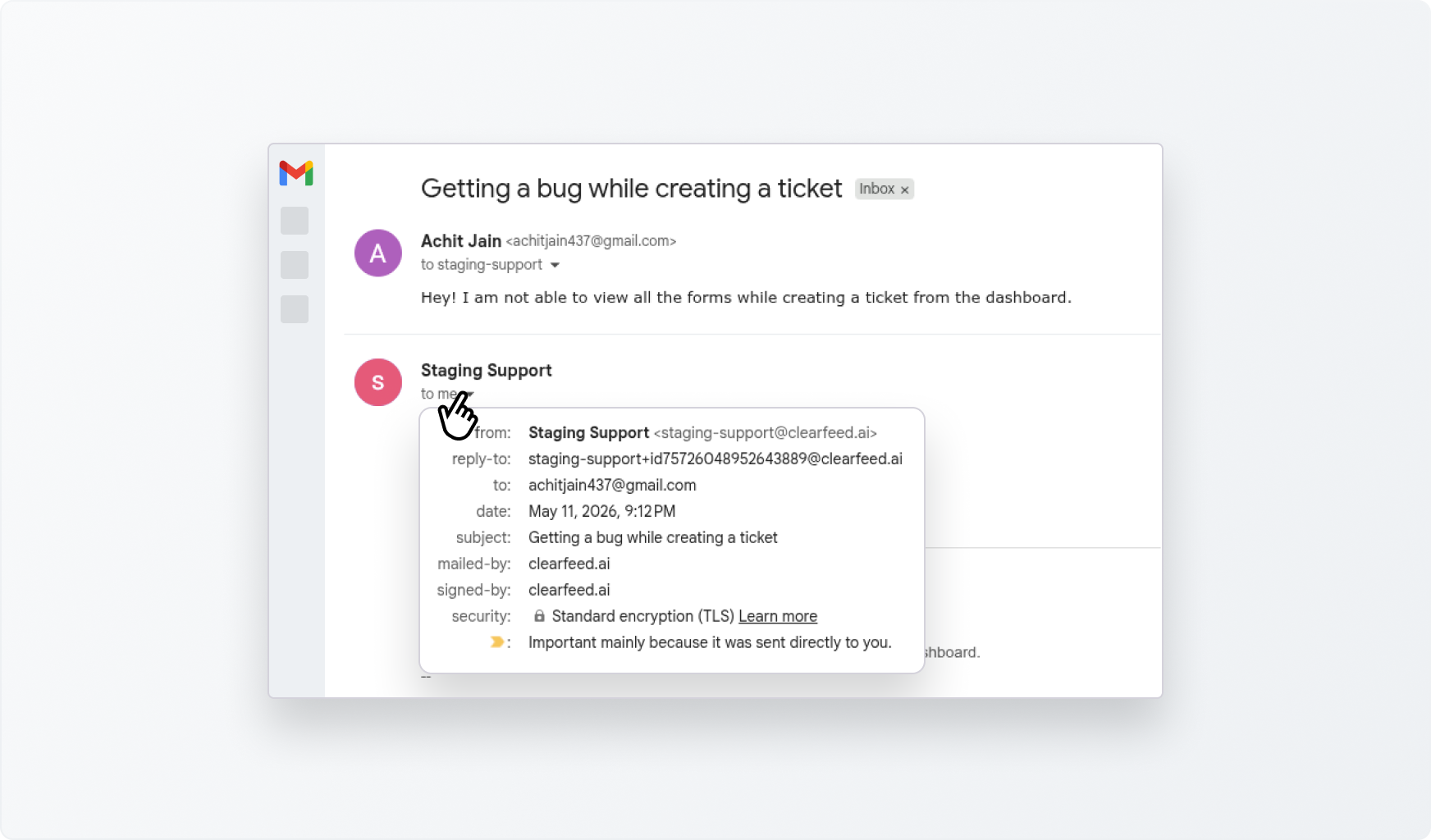 Each inbox has its own incoming and outgoing address