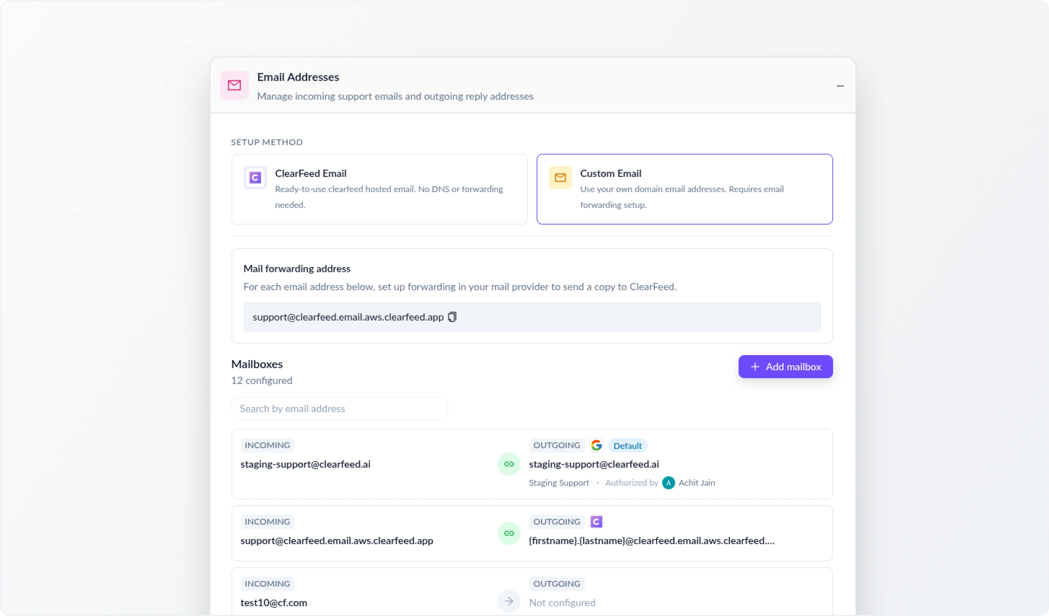 All configured inboxes are managed from one placeÂ
