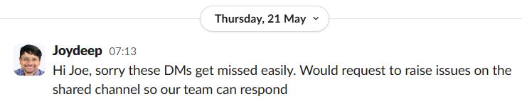 Example of requesting customers to not post private messages
