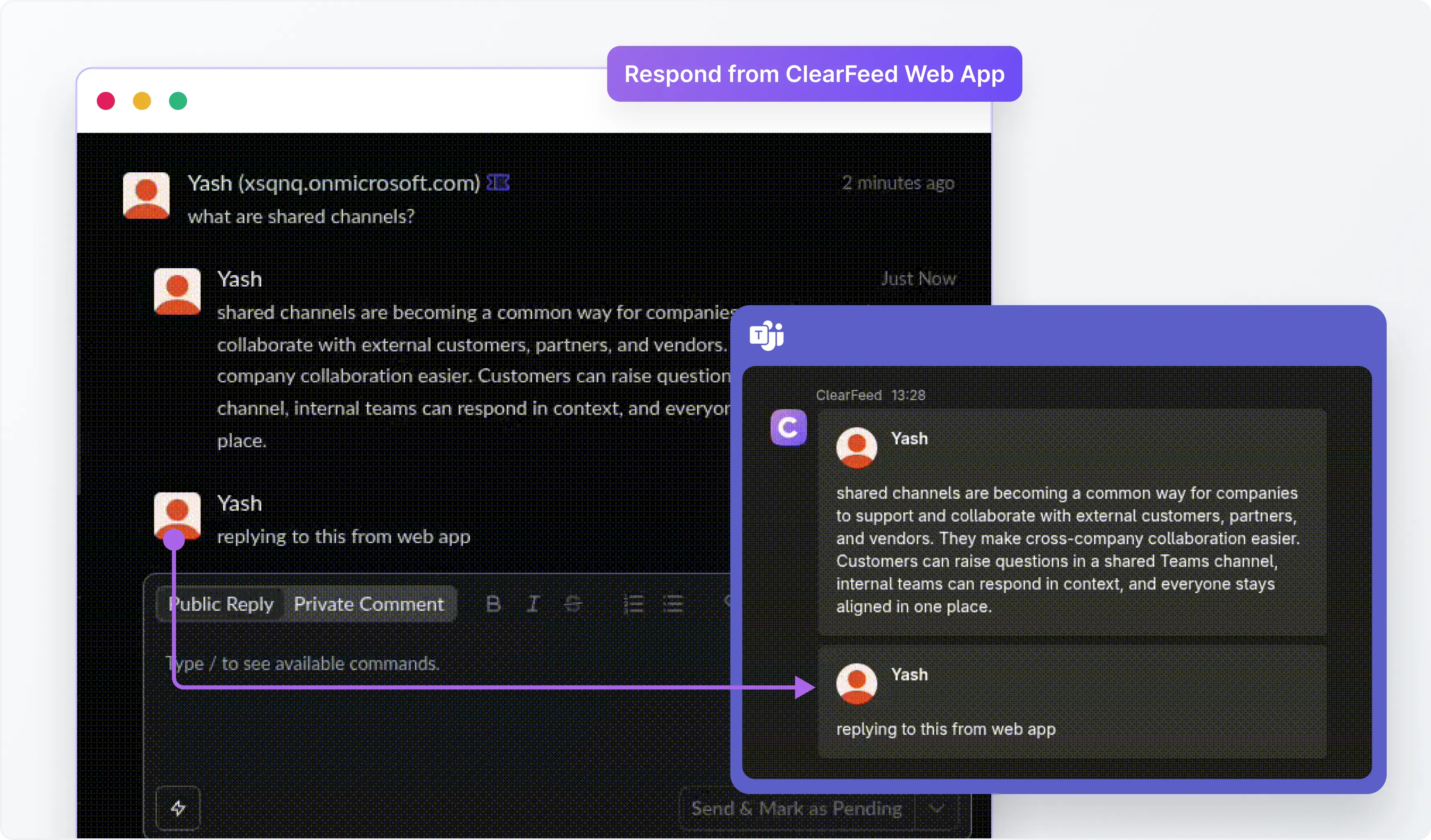 Respond to Shared Channel Requests from the ClearFeed Web App