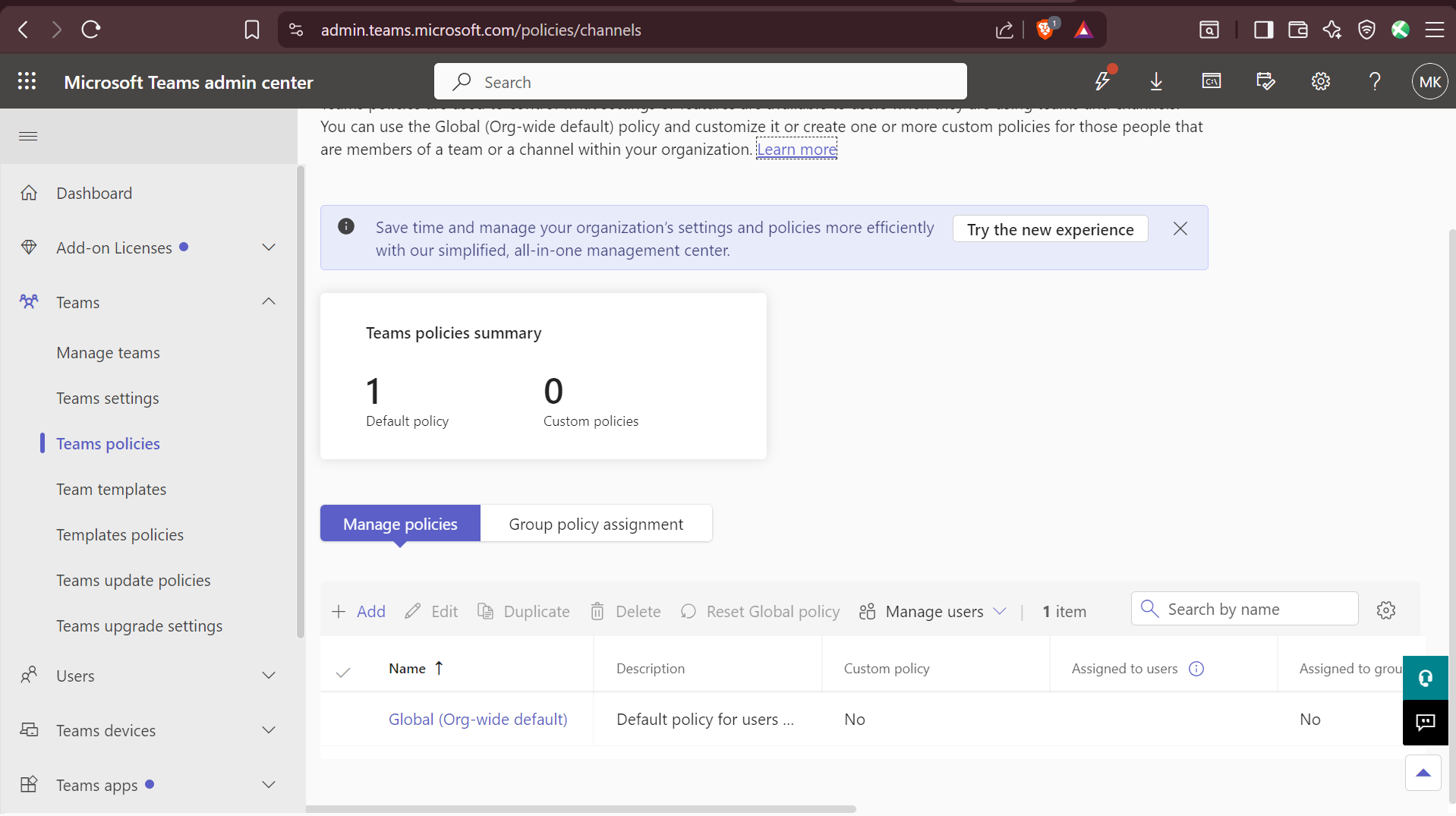 Go to Microsoft 365 Admin Center → Teams → Teams policies