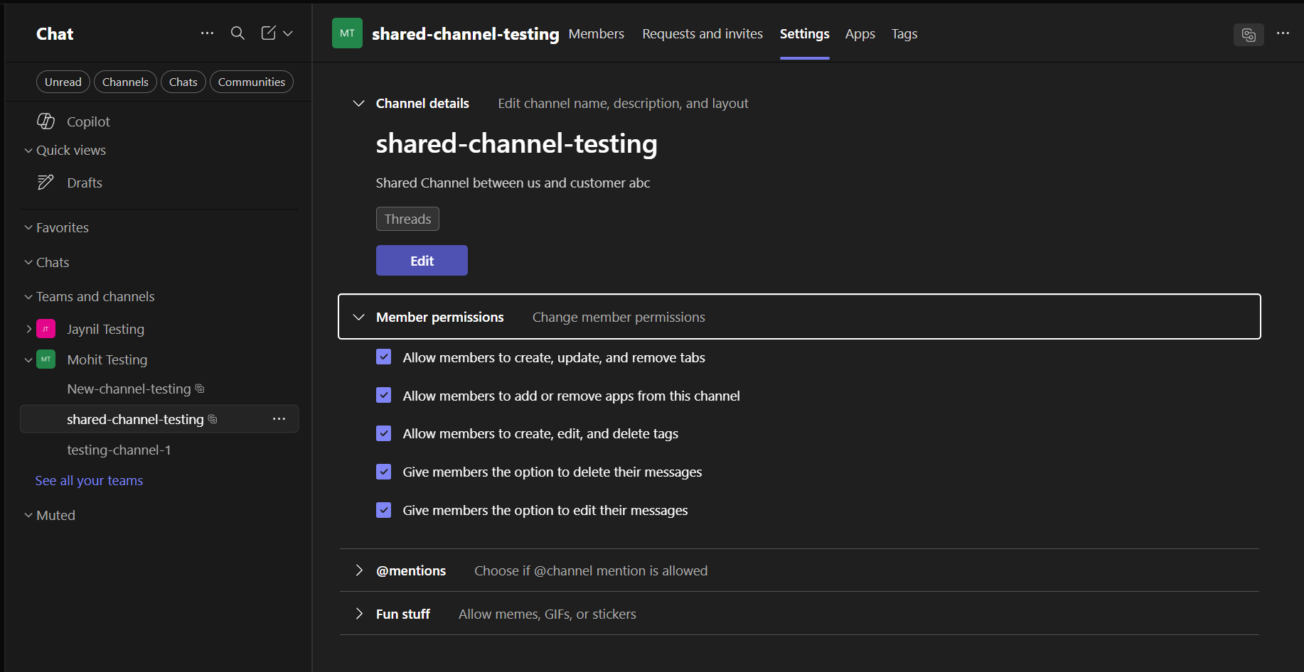 Click Settings → Member permissions