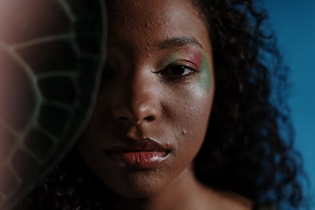 Black woman on blue background