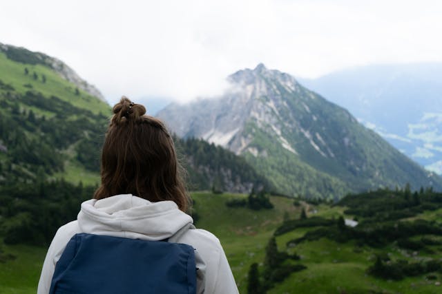 Hiker Looking at Alpine Landscape