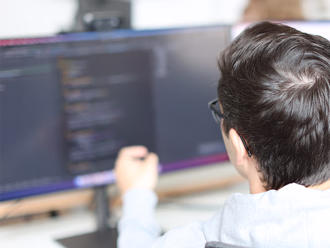 Mitarbeiter am PC mit Platform Engineering im Hintergrund