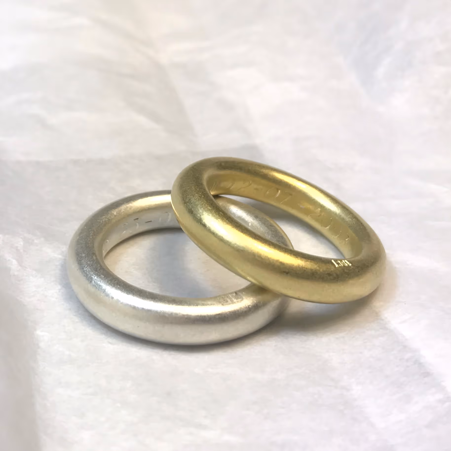 Rings. Sterling silver and 18ct gold with matte finish.