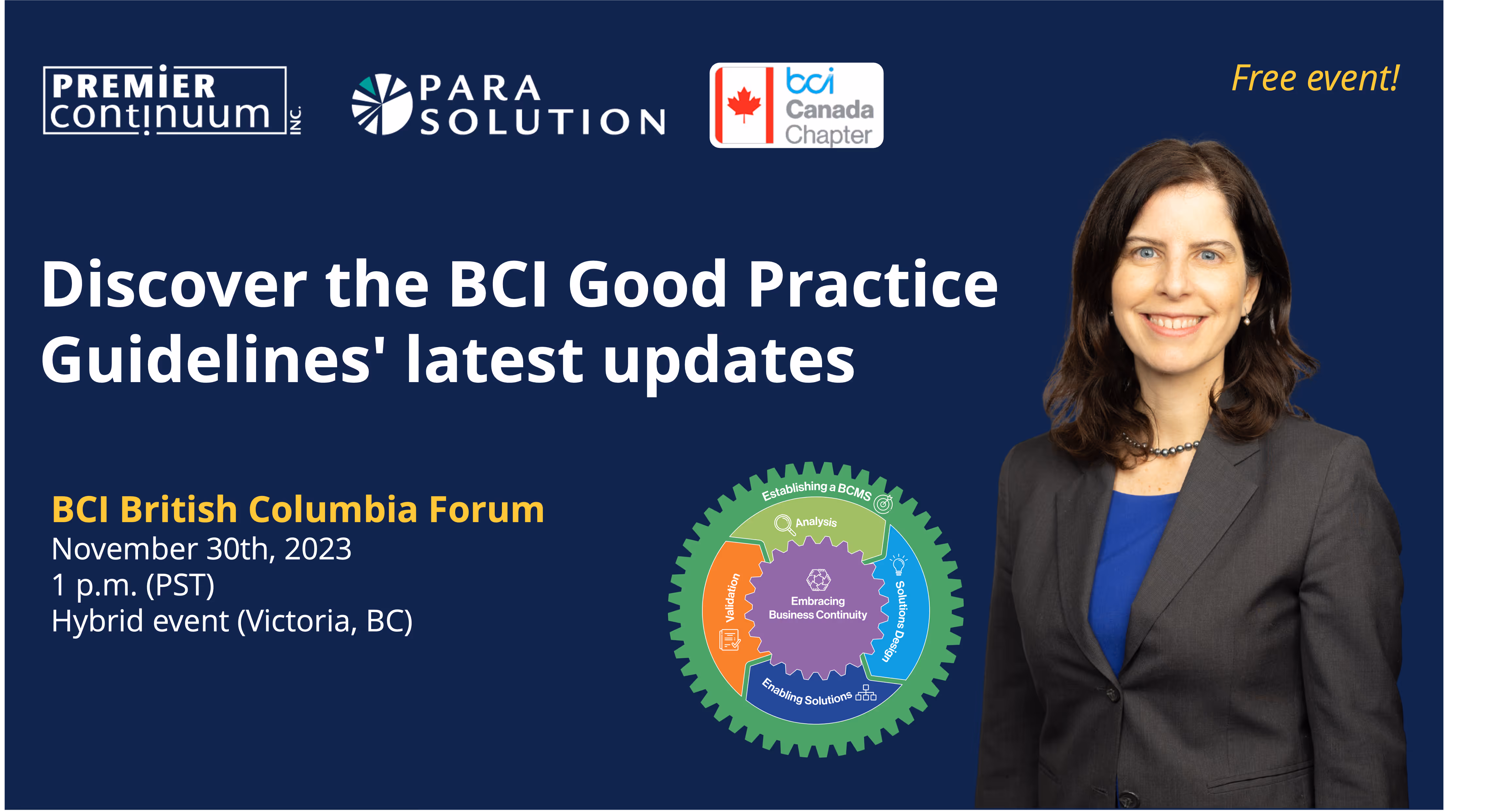 The BCI Canada Chapter receives Marie-Helene Primeau for a conference on the new Good Practice Guidelinesl