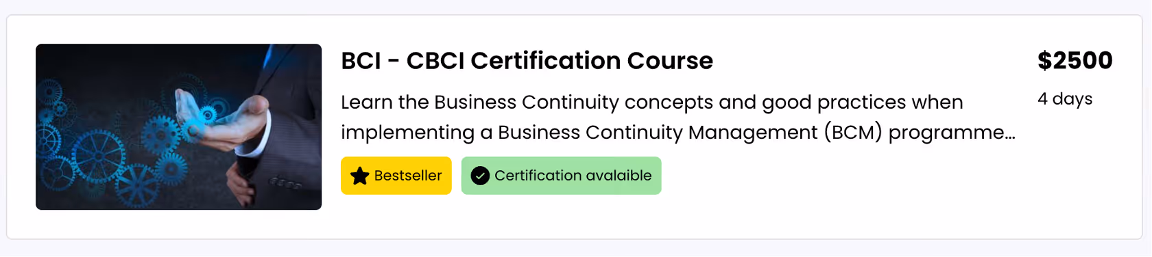 CBCI Certification Course Card