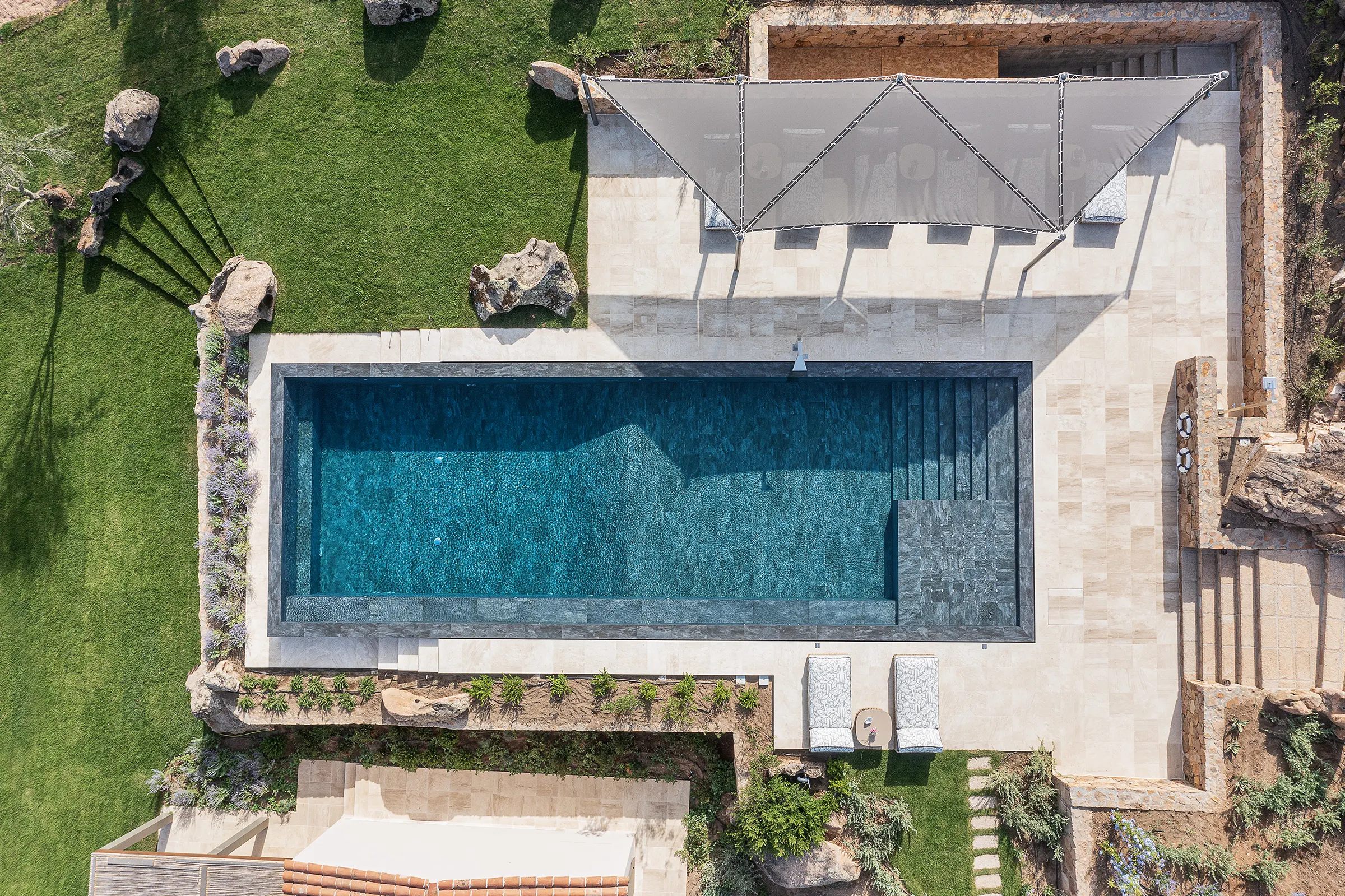 Salinedda Villa outdoor pool aerial view