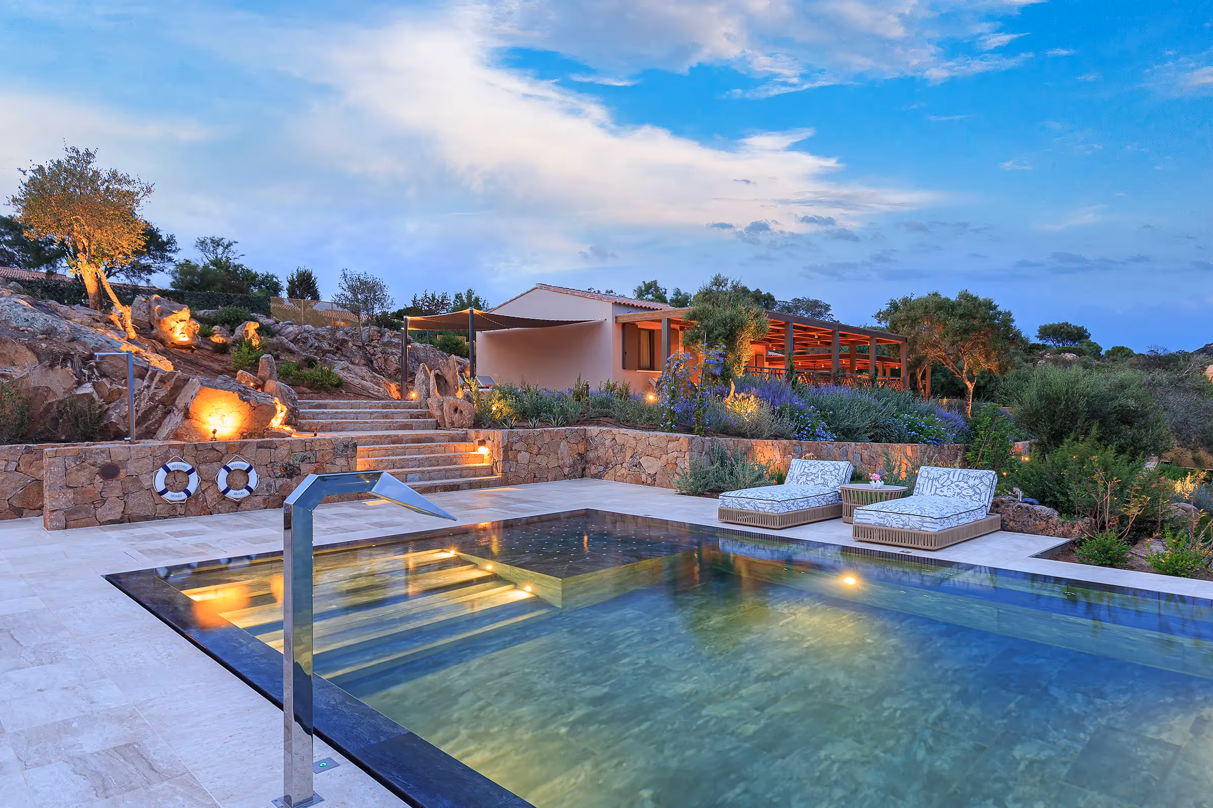 Villa pool by night
