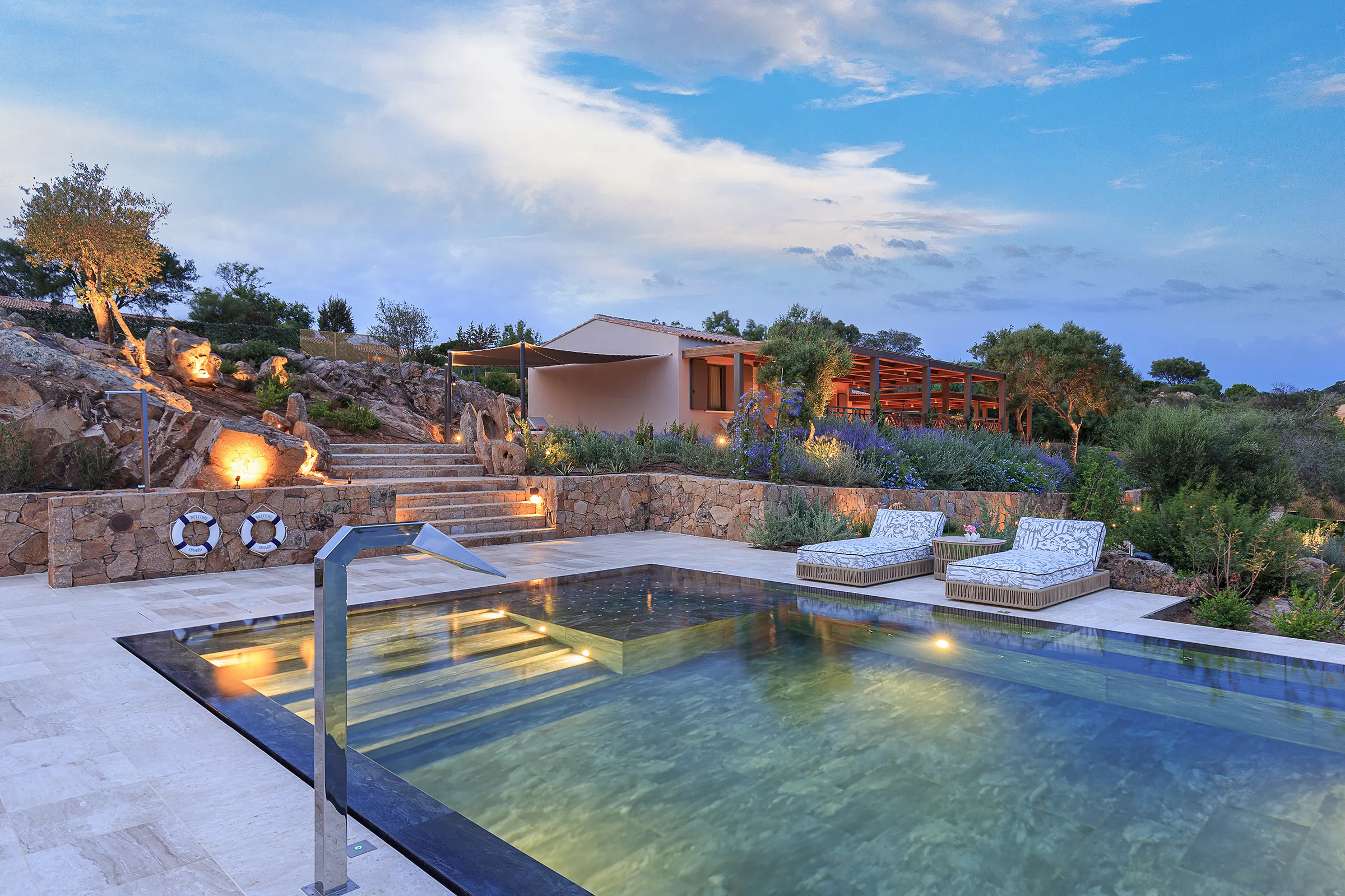 Villa pool by night
