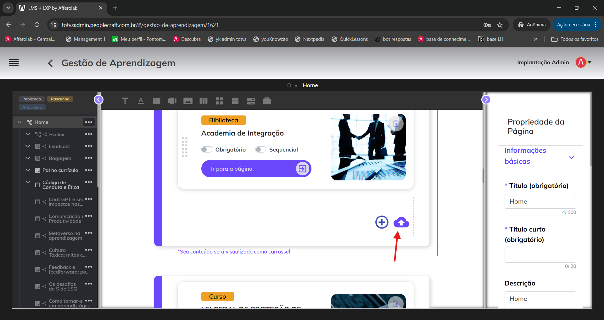 importação de cursos prontos Learning Hub 01