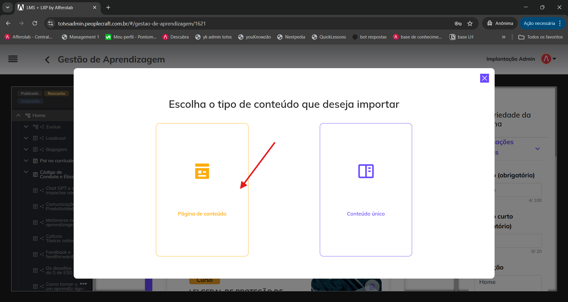 importação de cursos prontos Learning Hub 02